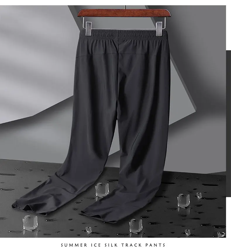 Breathable Elastic Men Running Sport Pants Ice Silk Jogging Thin Sweatpants Casual Outdoor Training Gym Fitness Trousers 8XL