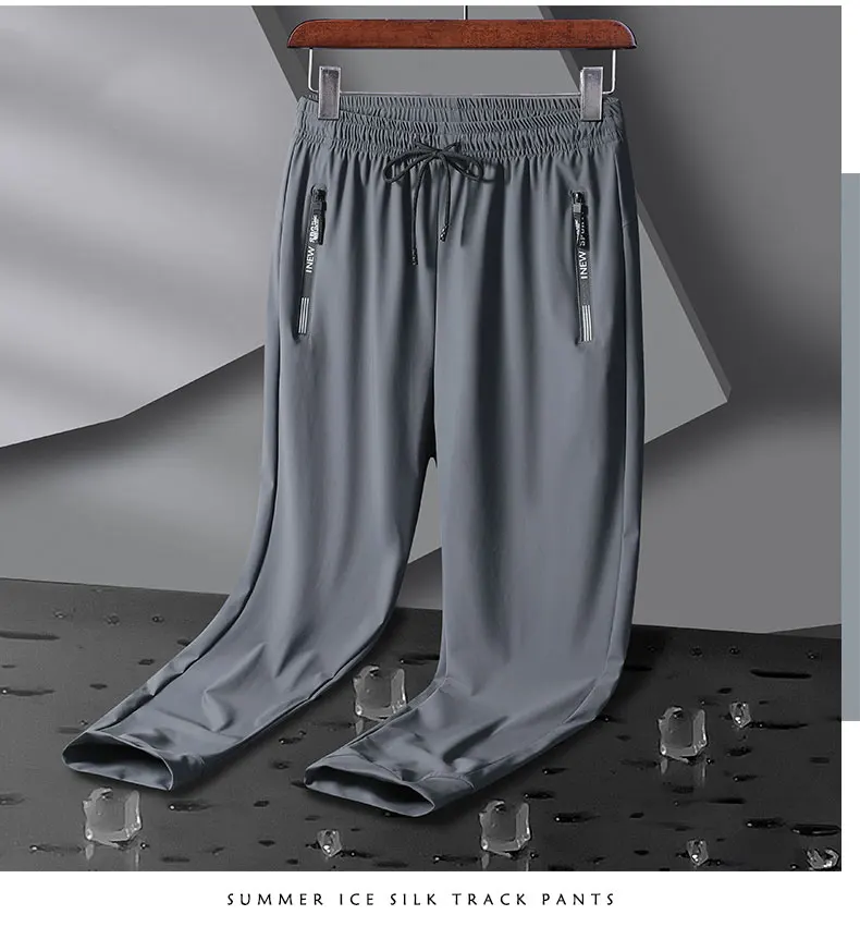 Breathable Elastic Men Running Sport Pants Ice Silk Jogging Thin Sweatpants Casual Outdoor Training Gym Fitness Trousers 8XL