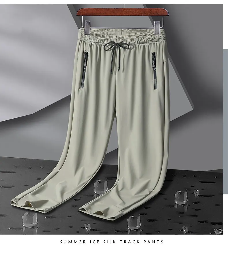 Breathable Elastic Men Running Sport Pants Ice Silk Jogging Thin Sweatpants Casual Outdoor Training Gym Fitness Trousers 8XL