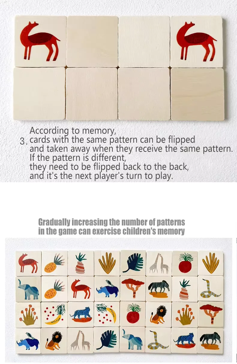 32pcs Memory Matching Games Wooden Memory Game For Kids Educational Toys Find Different Games For Children Boys And Girls