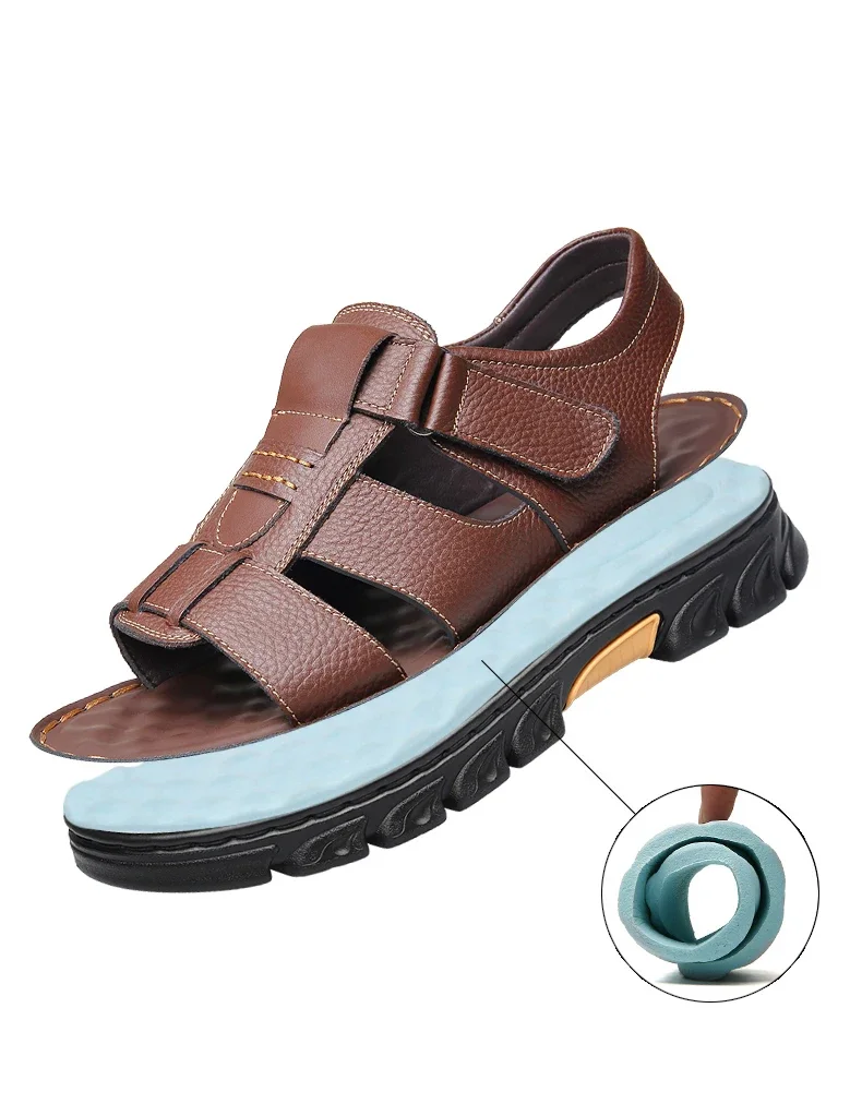 Men's Sandals Adjustable Solid Color Shoes Summer Casual Comfort with Durable Rubber Sole, Breathable PU for Outdoor Walking