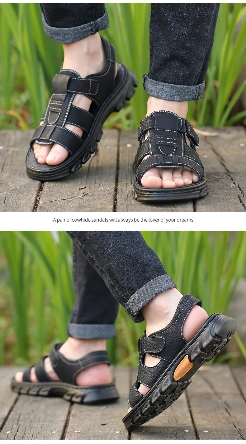 Men's Sandals Adjustable Solid Color Shoes Summer Casual Comfort with Durable Rubber Sole, Breathable PU for Outdoor Walking