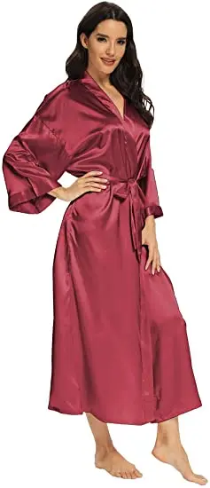 Women Silk Satin Long Wedding Bride Bridesmaid Robe Kimono Robe Feminino Bath Robe Large Size XXXL Peignoir Femme Sexy Bathrobe