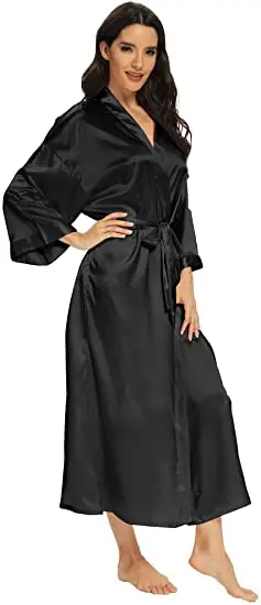 Women Silk Satin Long Wedding Bride Bridesmaid Robe Kimono Robe Feminino Bath Robe Large Size XXXL Peignoir Femme Sexy Bathrobe