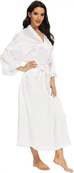 Women Silk Satin Long Wedding Bride Bridesmaid Robe Kimono Robe Feminino Bath Robe Large Size XXXL Peignoir Femme Sexy Bathrobe
