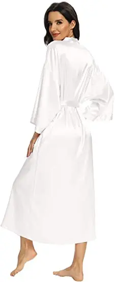 Women Silk Satin Long Wedding Bride Bridesmaid Robe Kimono Robe Feminino Bath Robe Large Size XXXL Peignoir Femme Sexy Bathrobe
