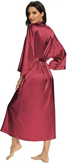 Women Silk Satin Long Wedding Bride Bridesmaid Robe Kimono Robe Feminino Bath Robe Large Size XXXL Peignoir Femme Sexy Bathrobe