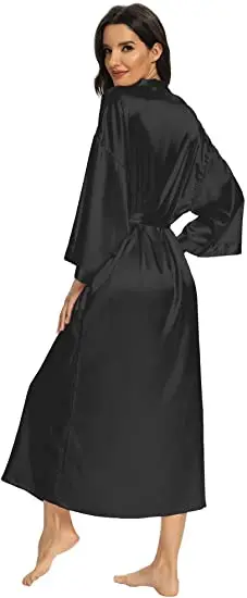 Women Silk Satin Long Wedding Bride Bridesmaid Robe Kimono Robe Feminino Bath Robe Large Size XXXL Peignoir Femme Sexy Bathrobe