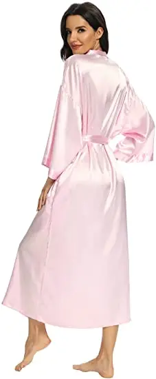 Women Silk Satin Long Wedding Bride Bridesmaid Robe Kimono Robe Feminino Bath Robe Large Size XXXL Peignoir Femme Sexy Bathrobe