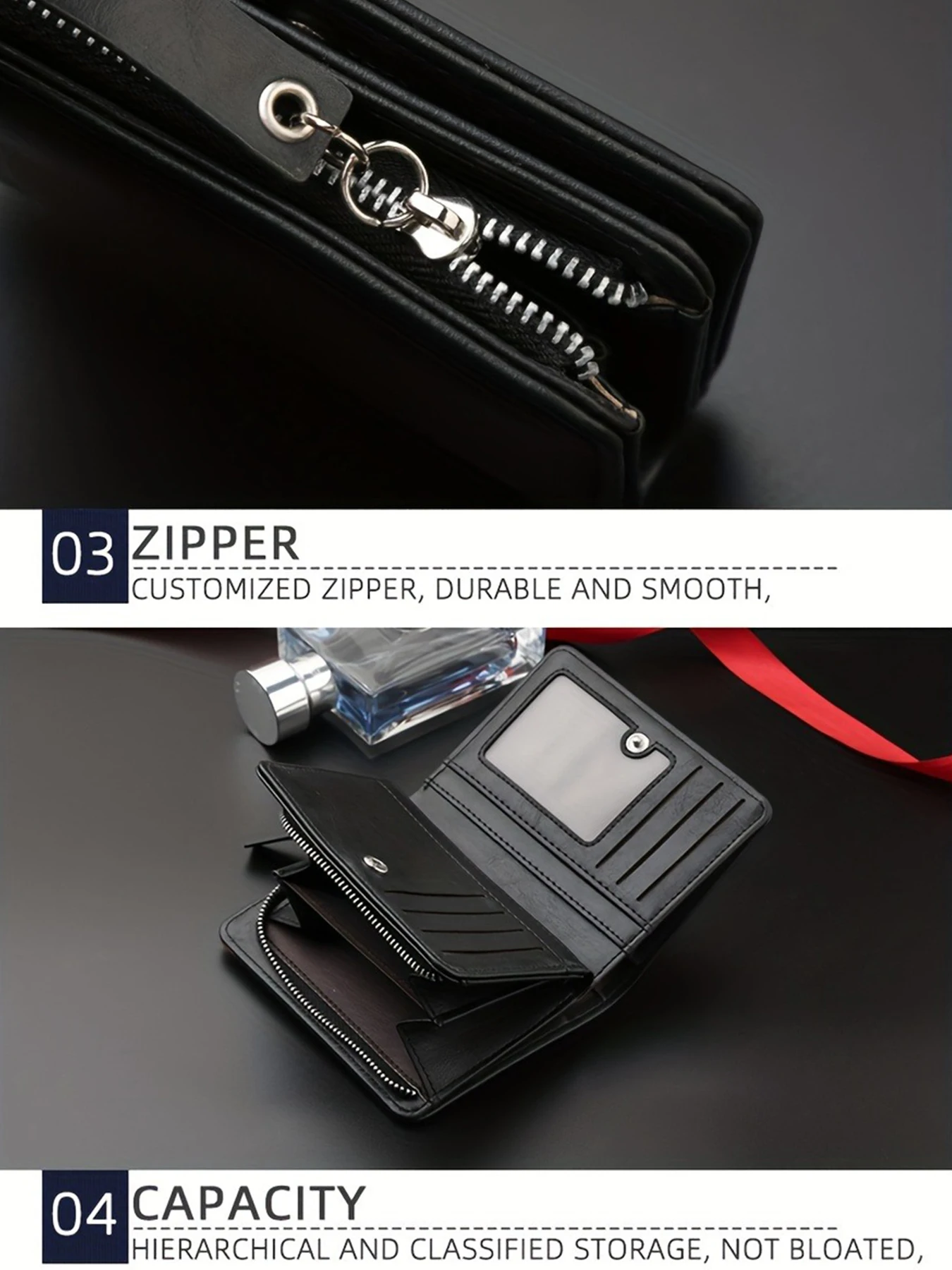 2024 New Men's PU Leather Short Wallet With Zipper Coin Pocket Vintage Big Capacity Male Short Money Purse Card Holder