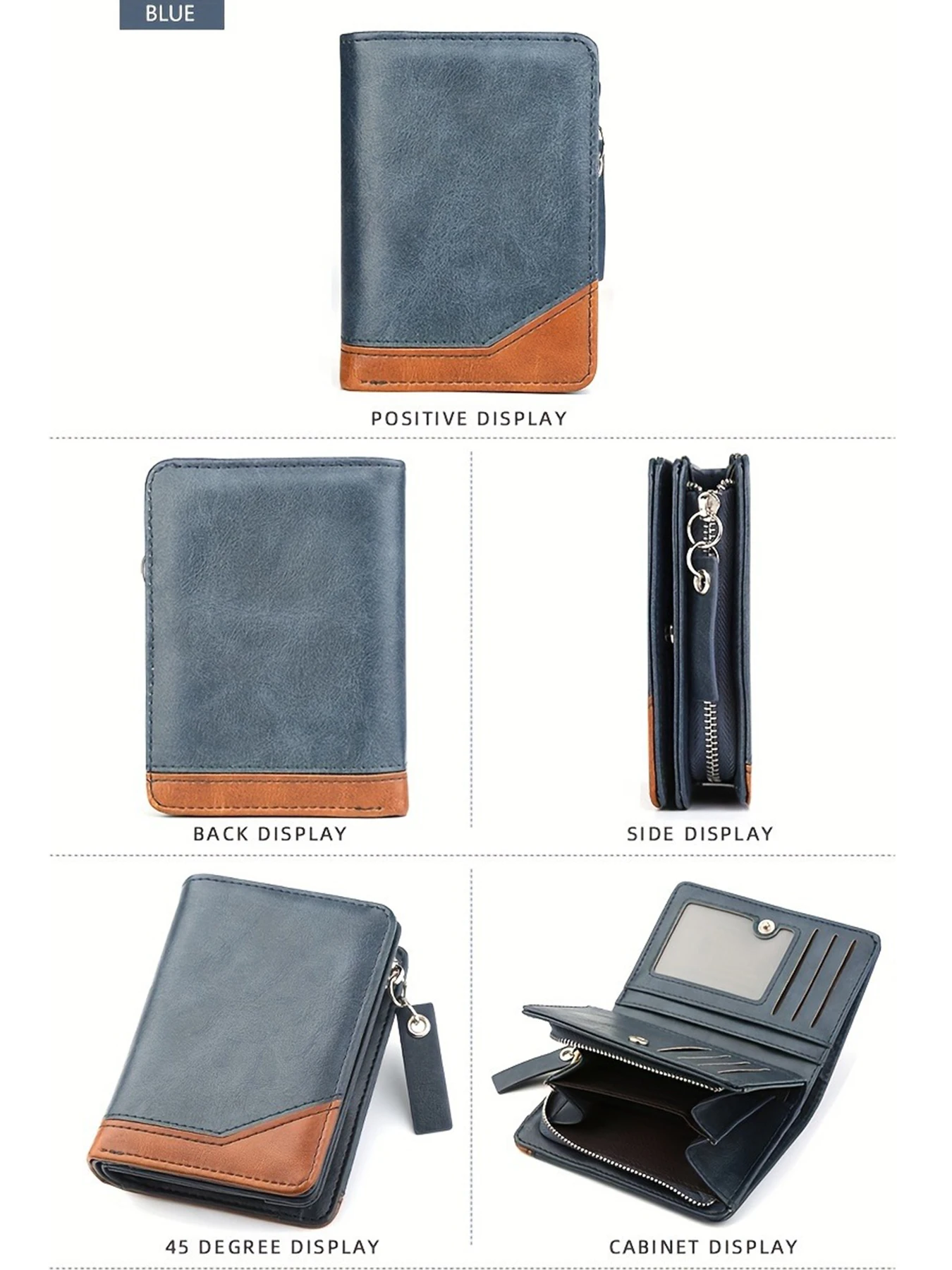 2024 New Men's PU Leather Short Wallet With Zipper Coin Pocket Vintage Big Capacity Male Short Money Purse Card Holder