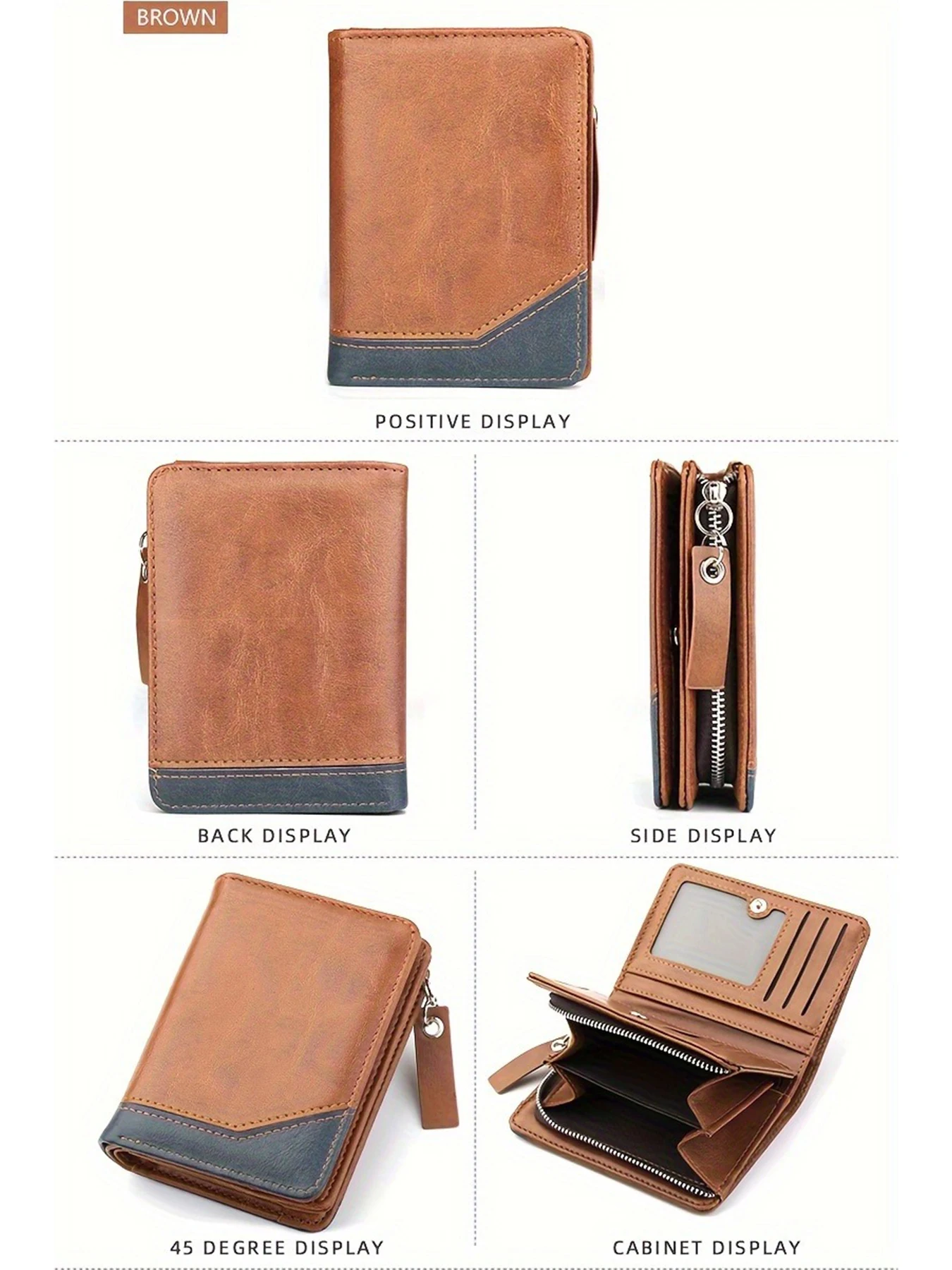 2024 New Men's PU Leather Short Wallet With Zipper Coin Pocket Vintage Big Capacity Male Short Money Purse Card Holder