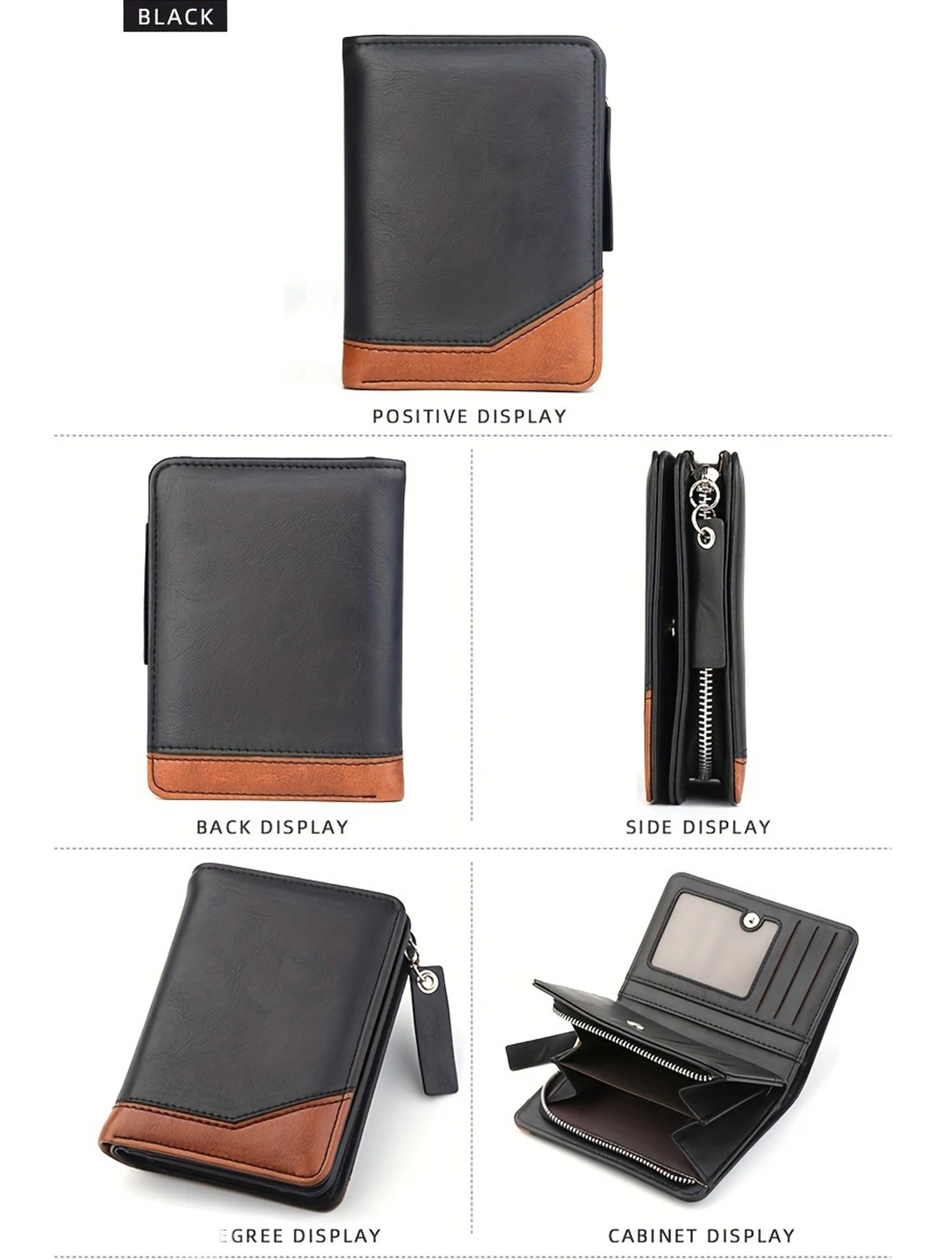 2024 New Men's PU Leather Short Wallet With Zipper Coin Pocket Vintage Big Capacity Male Short Money Purse Card Holder