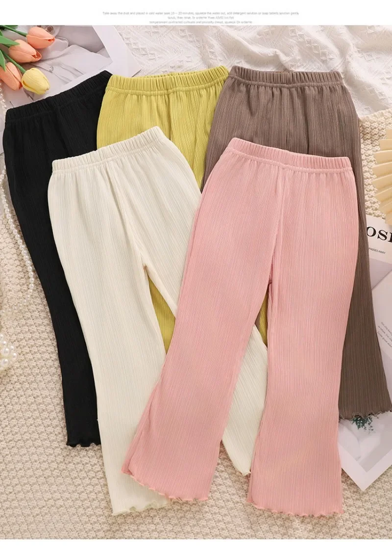 Kids Girls Summer Thin Wide Leg Pants 2024 New Arrival Children Casual Loose Silk Flare Pants Princess Casual Pants Korean Style