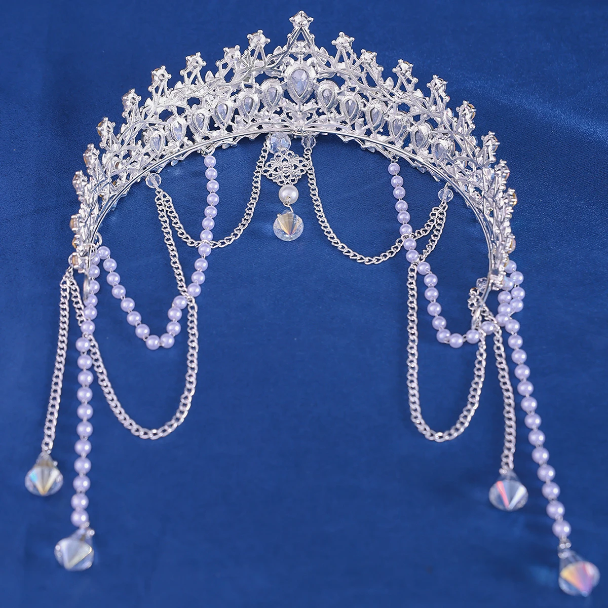 Baroque Vintage Crystal Rhinestone Tiaras Crowns Handmade Tassel Pearls Princess Queen Diadems Wedding Bridal Hair Accessories