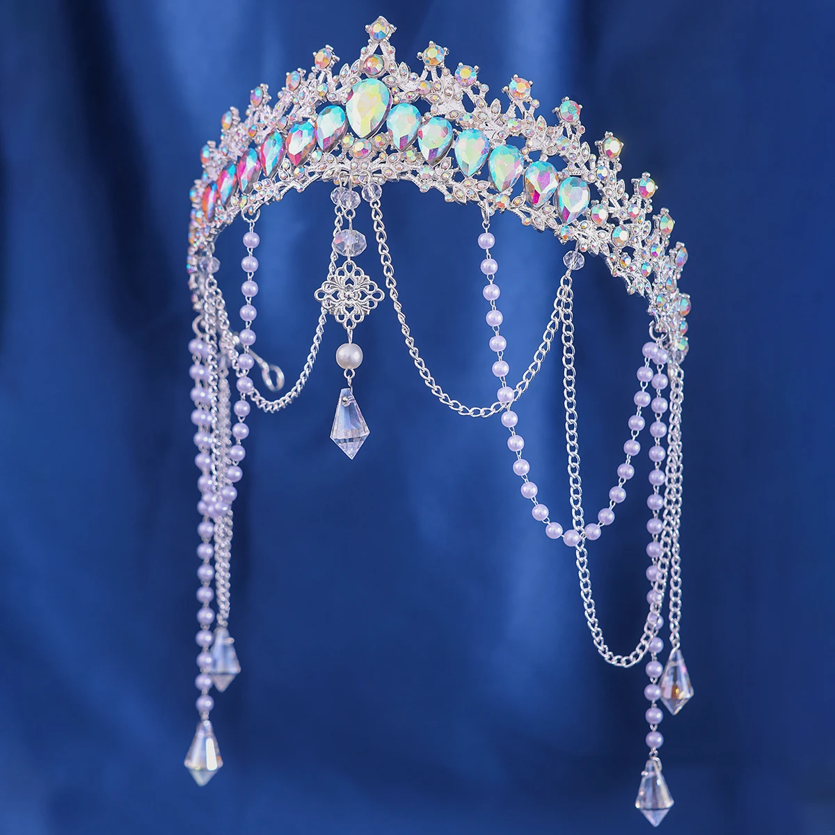 Baroque Vintage Crystal Rhinestone Tiaras Crowns Handmade Tassel Pearls Princess Queen Diadems Wedding Bridal Hair Accessories