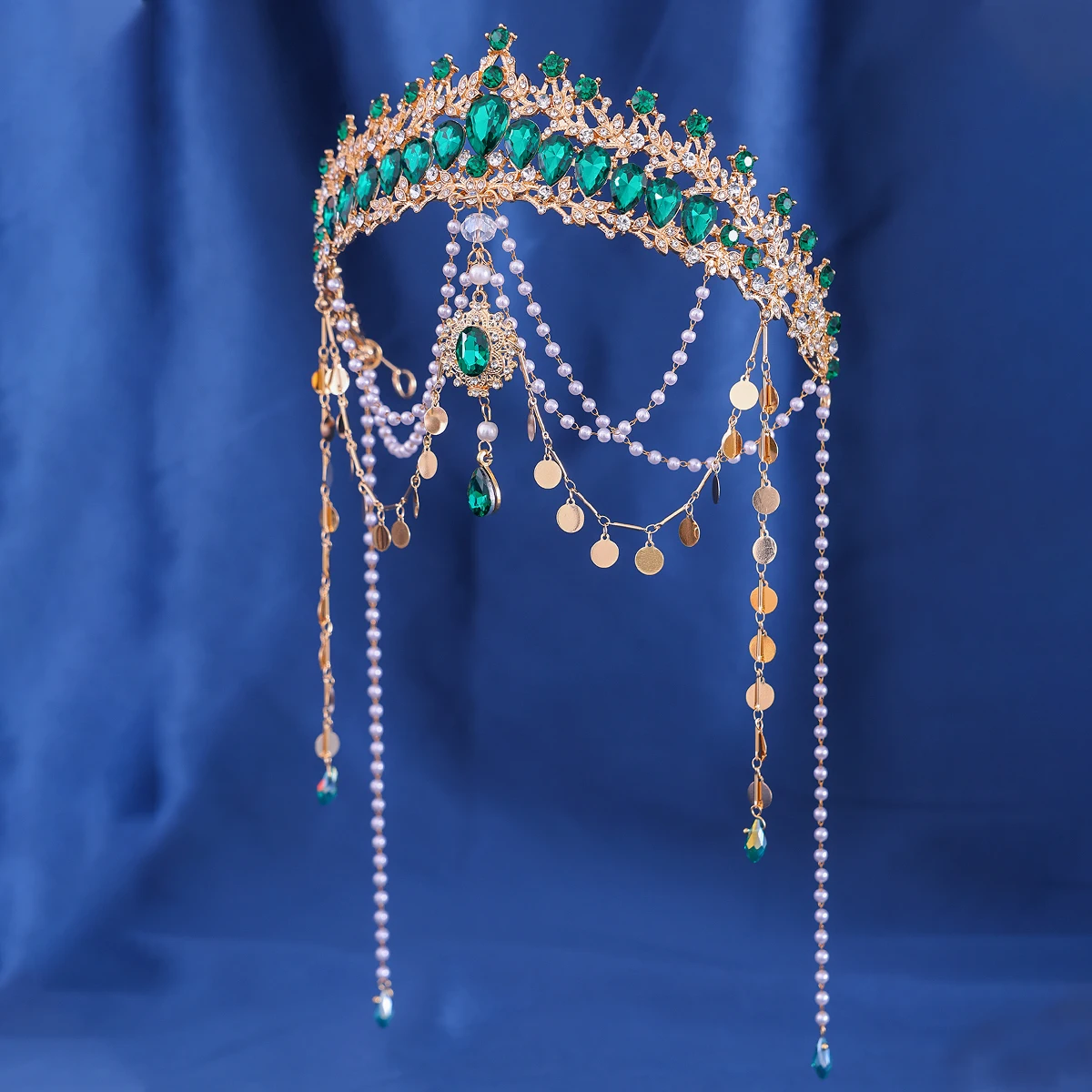 Baroque Vintage Crystal Rhinestone Tiaras Crowns Handmade Tassel Pearls Princess Queen Diadems Wedding Bridal Hair Accessories