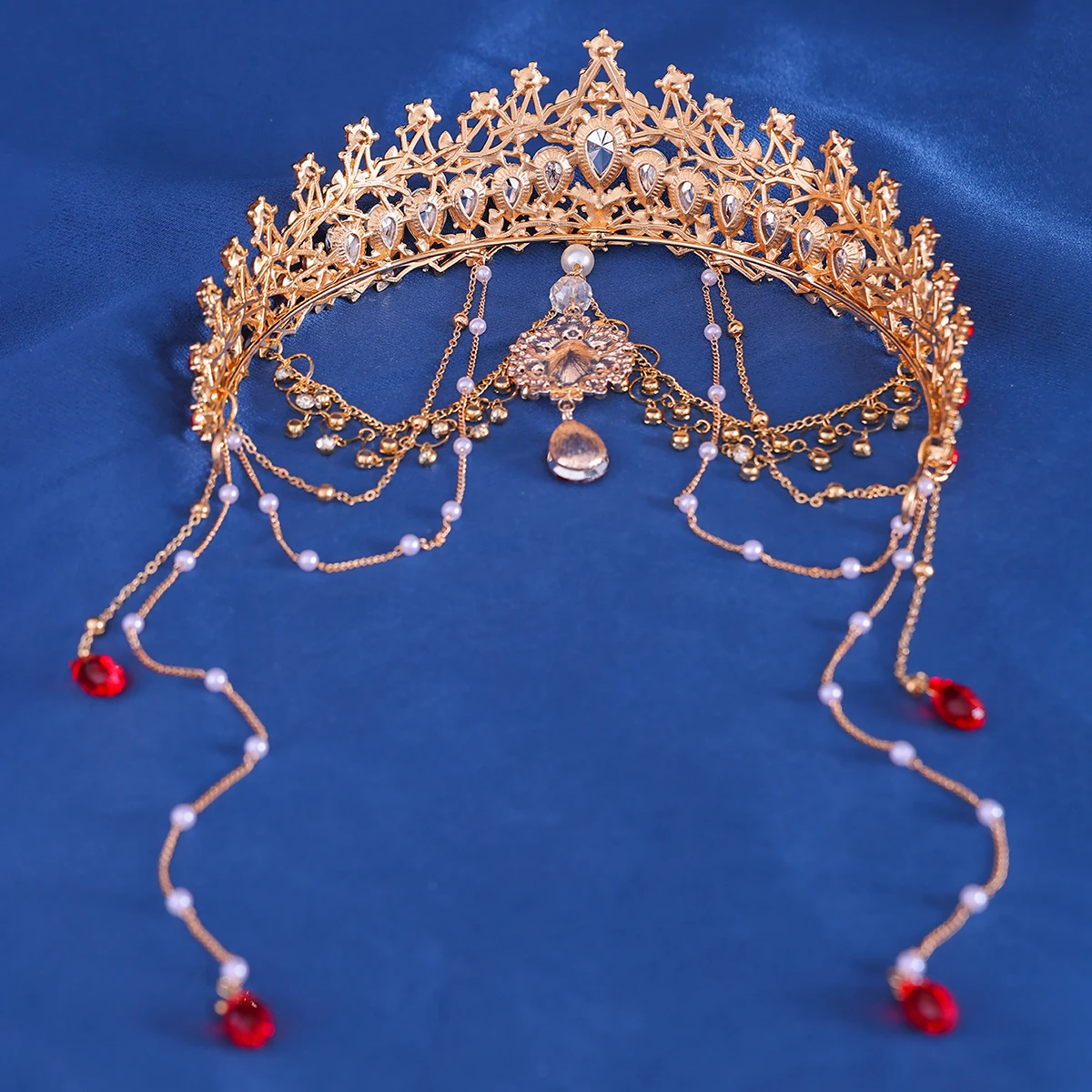 Baroque Vintage Crystal Rhinestone Tiaras Crowns Handmade Tassel Pearls Princess Queen Diadems Wedding Bridal Hair Accessories