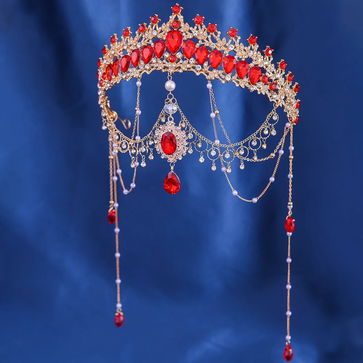 Baroque Vintage Crystal Rhinestone Tiaras Crowns Handmade Tassel Pearls Princess Queen Diadems Wedding Bridal Hair Accessories