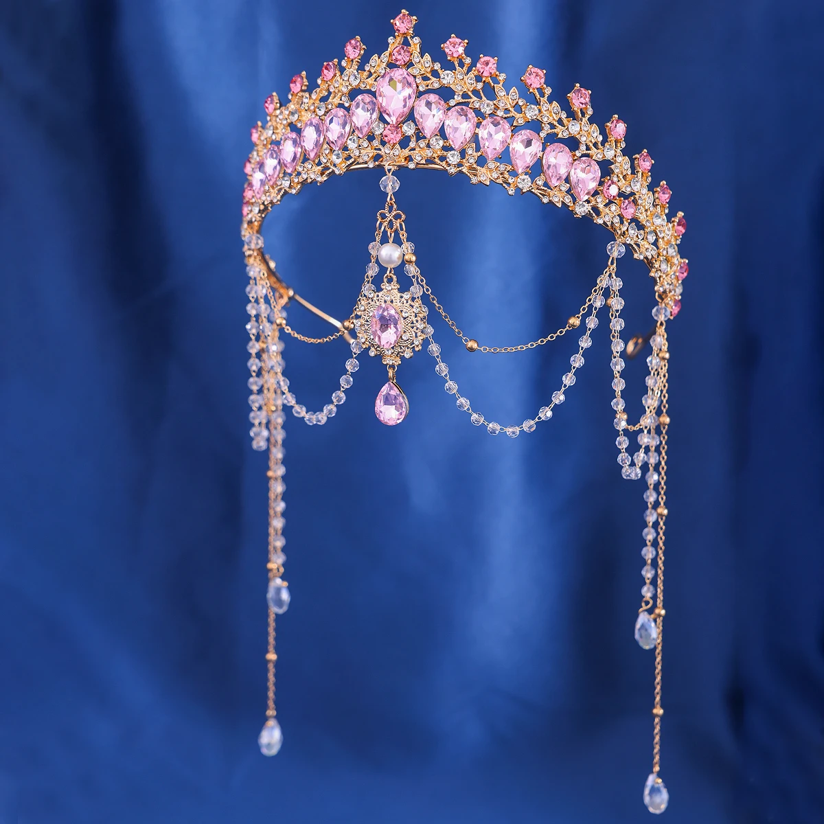 Baroque Vintage Crystal Rhinestone Tiaras Crowns Handmade Tassel Pearls Princess Queen Diadems Wedding Bridal Hair Accessories