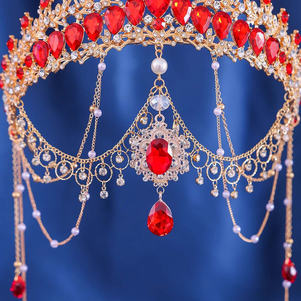 Baroque Vintage Crystal Rhinestone Tiaras Crowns Handmade Tassel Pearls Princess Queen Diadems Wedding Bridal Hair Accessories