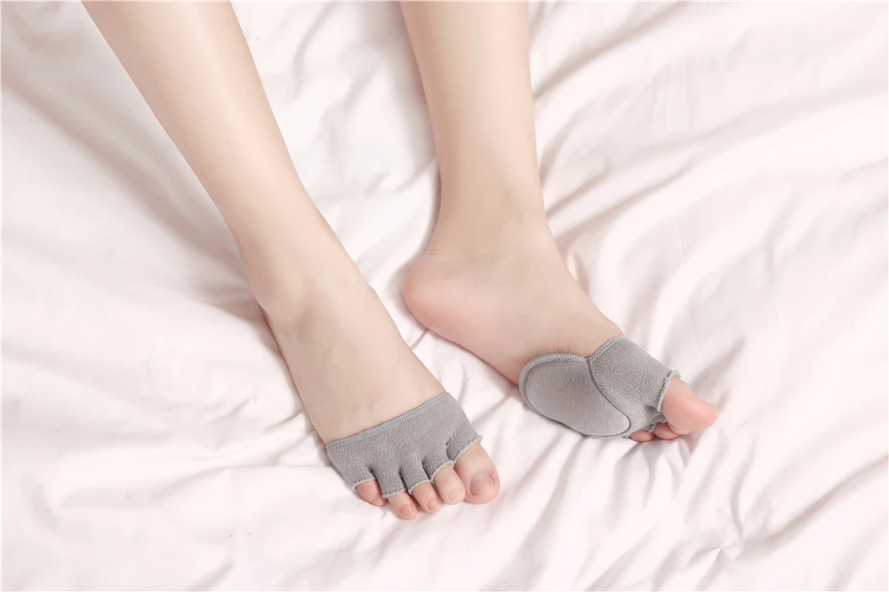Women Sponge Half Palm Anti-Slip Lining Socks Soft Open Toe Heelless Liner Invisible Forefoot Cushion Cotton Foot Pad Dropship