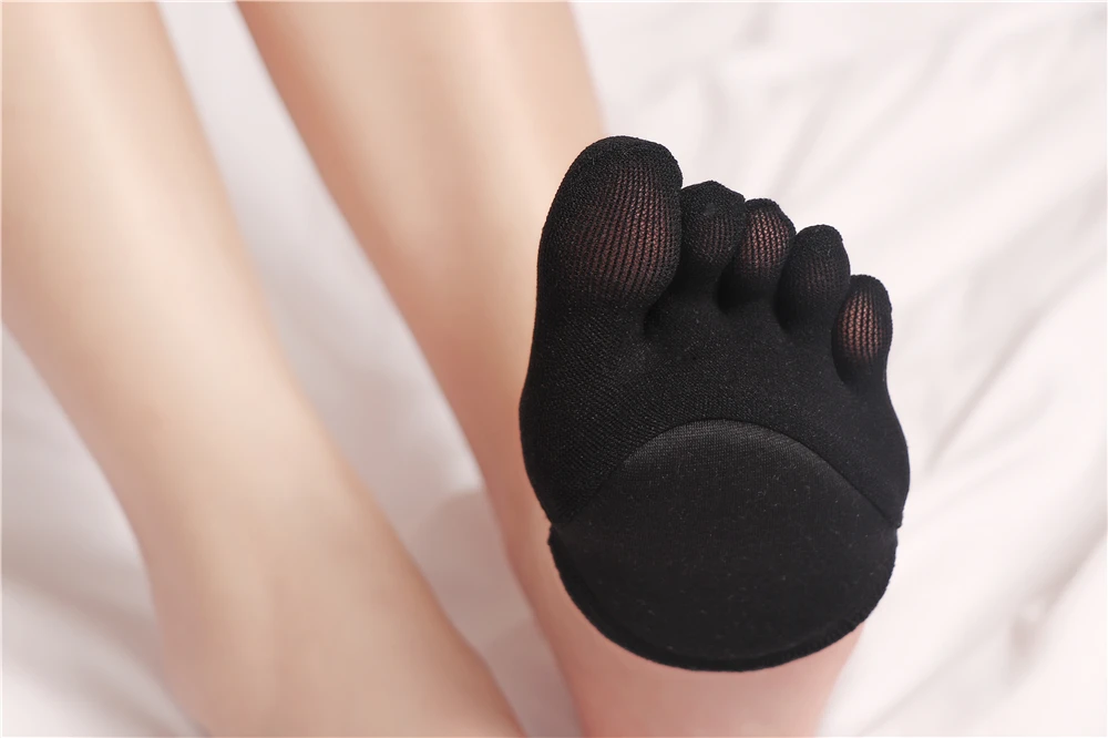 Women Sponge Half Palm Anti-Slip Lining Socks Soft Open Toe Heelless Liner Invisible Forefoot Cushion Cotton Foot Pad Dropship