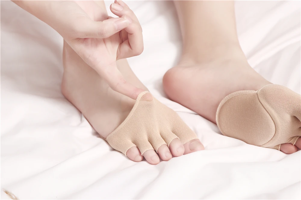Women Sponge Half Palm Anti-Slip Lining Socks Soft Open Toe Heelless Liner Invisible Forefoot Cushion Cotton Foot Pad Dropship