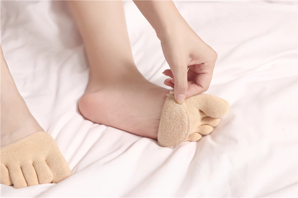 Women Sponge Half Palm Anti-Slip Lining Socks Soft Open Toe Heelless Liner Invisible Forefoot Cushion Cotton Foot Pad Dropship