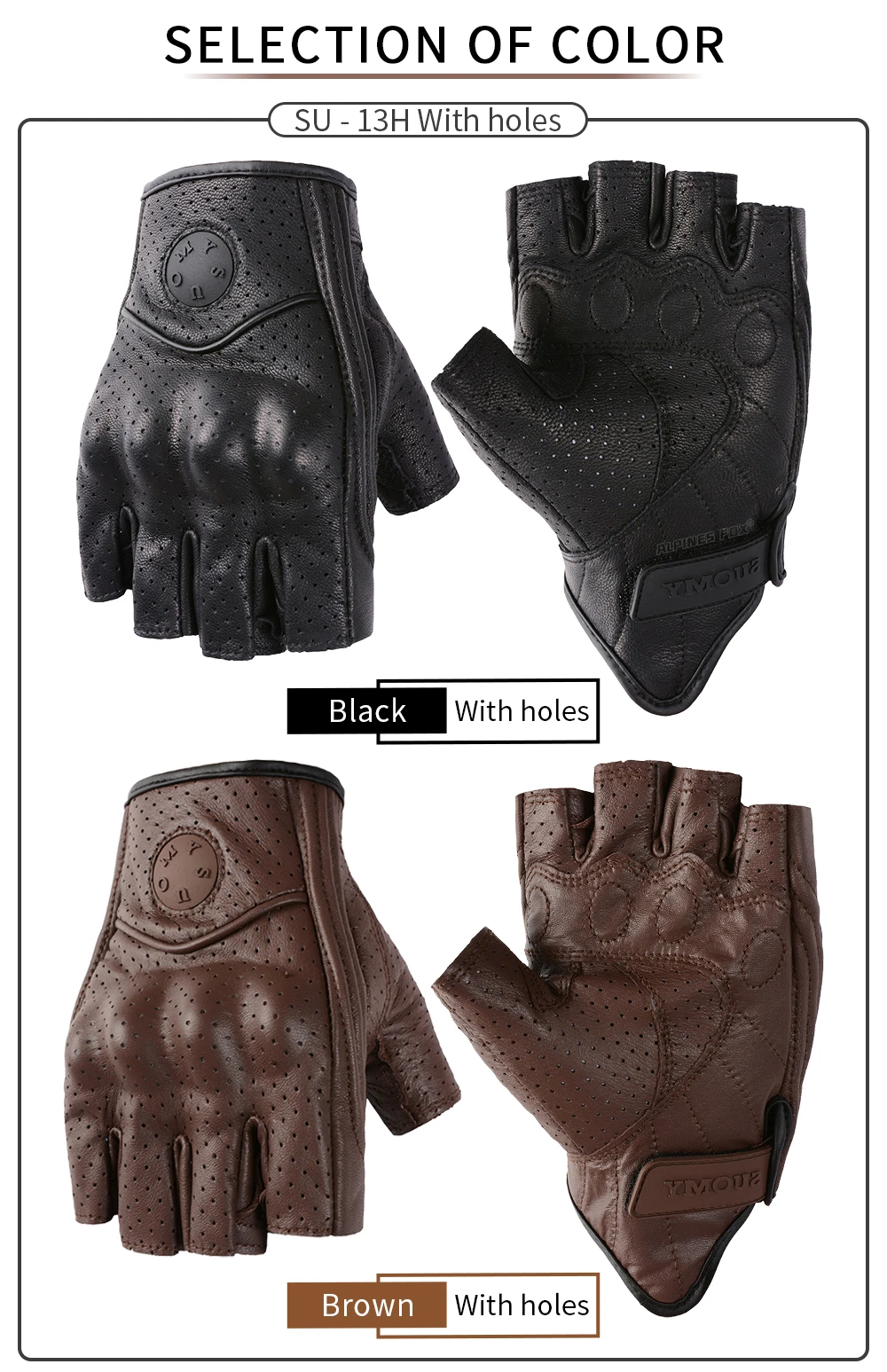 SUOMY Summer Motorcycle Fingerless Gloves Accessories Goatskin Leather Half Finger Gloves Man Women Motocross Gant Moto Guantes