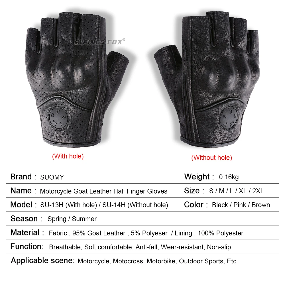 SUOMY Summer Motorcycle Fingerless Gloves Accessories Goatskin Leather Half Finger Gloves Man Women Motocross Gant Moto Guantes