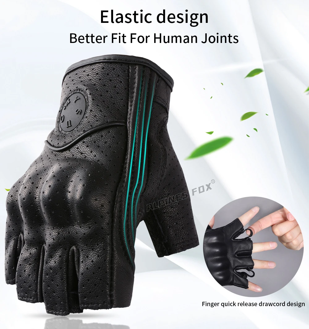 SUOMY Summer Motorcycle Fingerless Gloves Accessories Goatskin Leather Half Finger Gloves Man Women Motocross Gant Moto Guantes