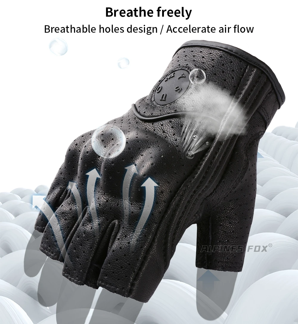 SUOMY Summer Motorcycle Fingerless Gloves Accessories Goatskin Leather Half Finger Gloves Man Women Motocross Gant Moto Guantes