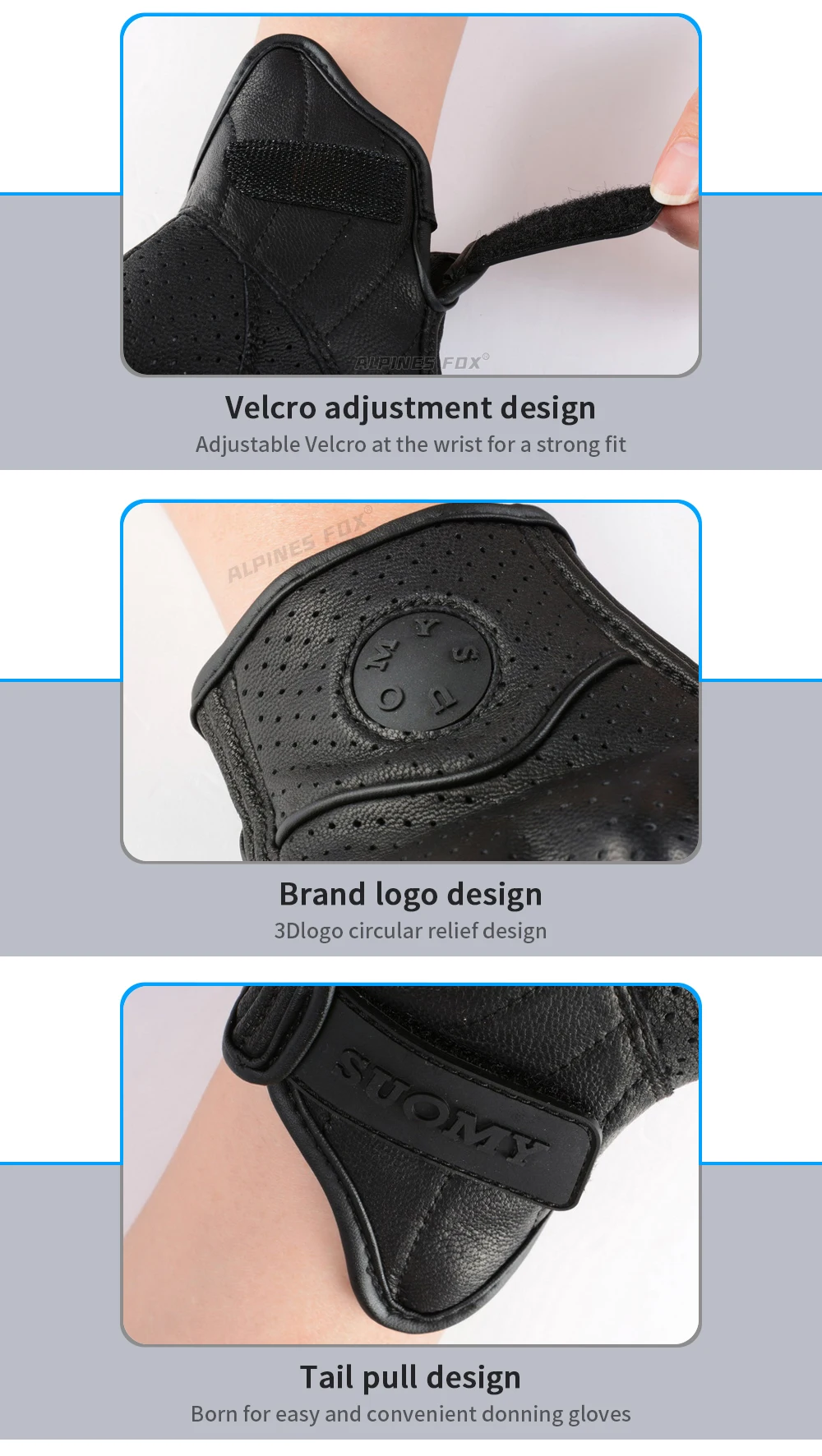 SUOMY Summer Motorcycle Fingerless Gloves Accessories Goatskin Leather Half Finger Gloves Man Women Motocross Gant Moto Guantes