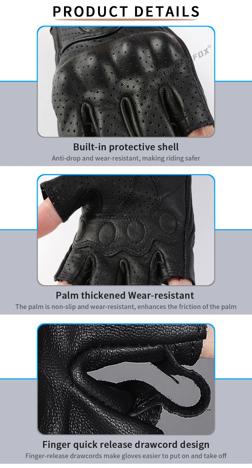 SUOMY Summer Motorcycle Fingerless Gloves Accessories Goatskin Leather Half Finger Gloves Man Women Motocross Gant Moto Guantes