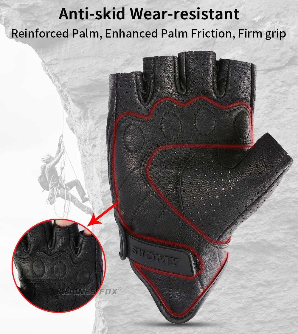 SUOMY Summer Motorcycle Fingerless Gloves Accessories Goatskin Leather Half Finger Gloves Man Women Motocross Gant Moto Guantes