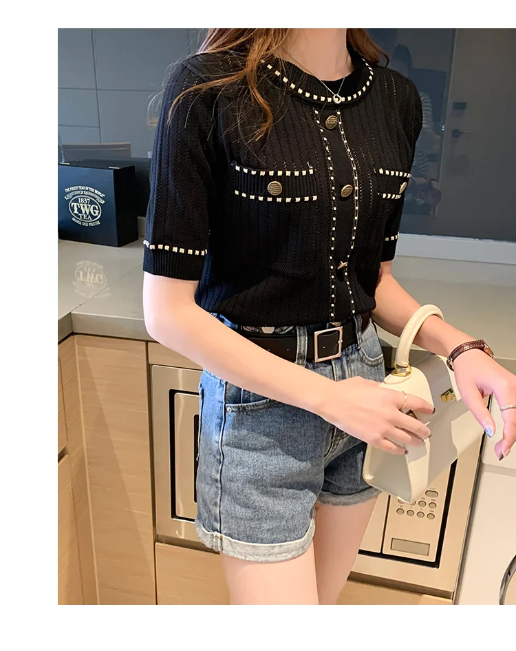 zjaiss White Tshirt Women Summer 2026 Short Sleeve Top Ladies Pockets Basic T Shirts Knitted Casual Clothes Tee Shirt Femme