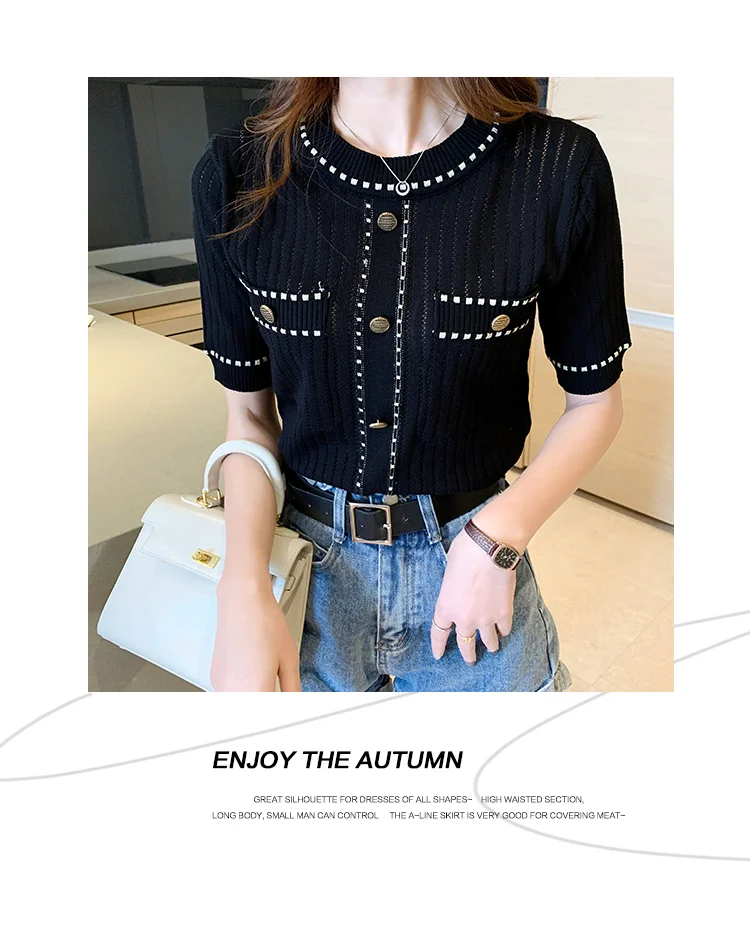zjaiss White Tshirt Women Summer 2026 Short Sleeve Top Ladies Pockets Basic T Shirts Knitted Casual Clothes Tee Shirt Femme