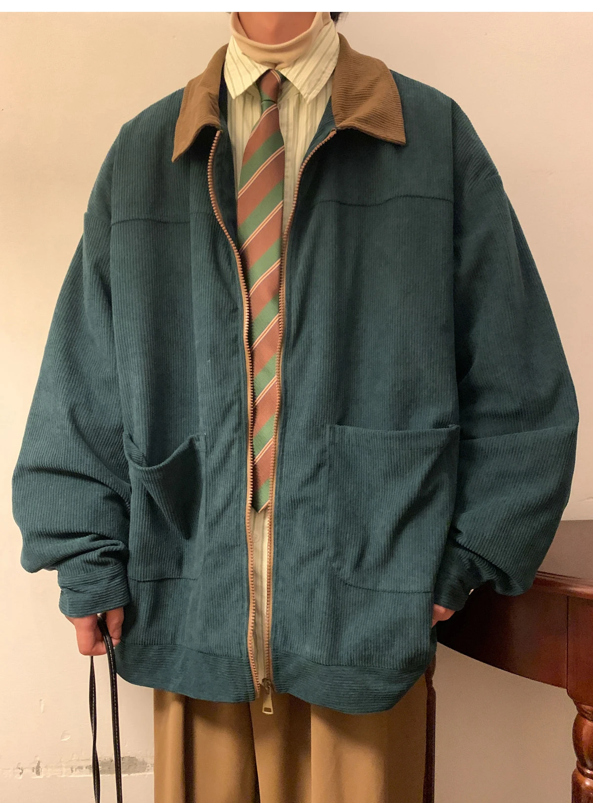 American Style Vintage 2026 Men Jacket Windbreakers Zipper Coats Autumn Loose Cargo Outwear Streetwear Corduroy Jackets M-5XL