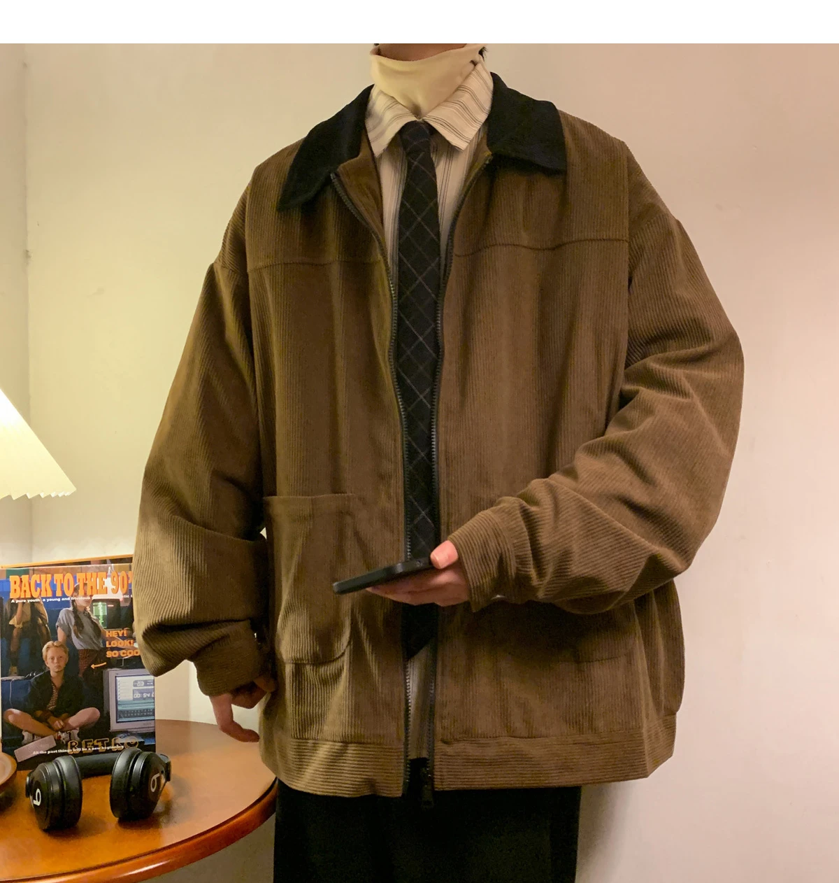 American Style Vintage 2026 Men Jacket Windbreakers Zipper Coats Autumn Loose Cargo Outwear Streetwear Corduroy Jackets M-5XL