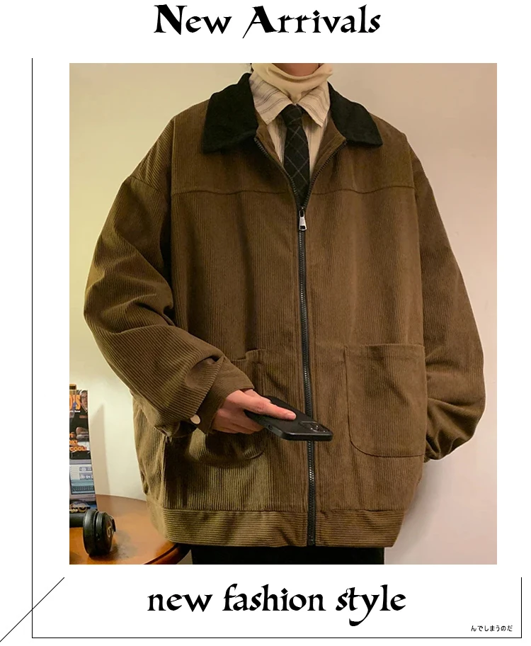 American Style Vintage 2026 Men Jacket Windbreakers Zipper Coats Autumn Loose Cargo Outwear Streetwear Corduroy Jackets M-5XL