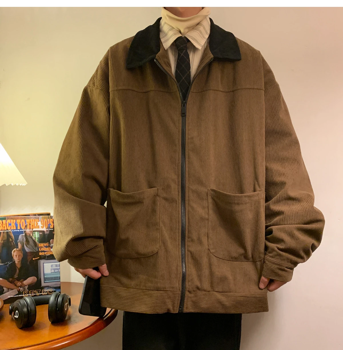 American Style Vintage 2026 Men Jacket Windbreakers Zipper Coats Autumn Loose Cargo Outwear Streetwear Corduroy Jackets M-5XL