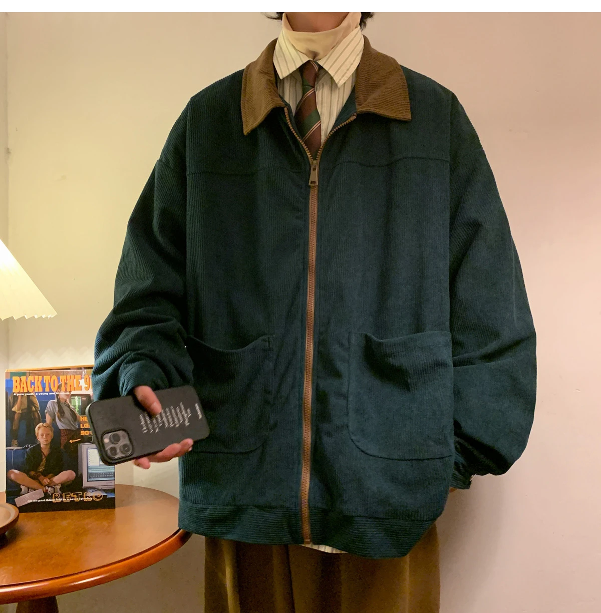 American Style Vintage 2026 Men Jacket Windbreakers Zipper Coats Autumn Loose Cargo Outwear Streetwear Corduroy Jackets M-5XL
