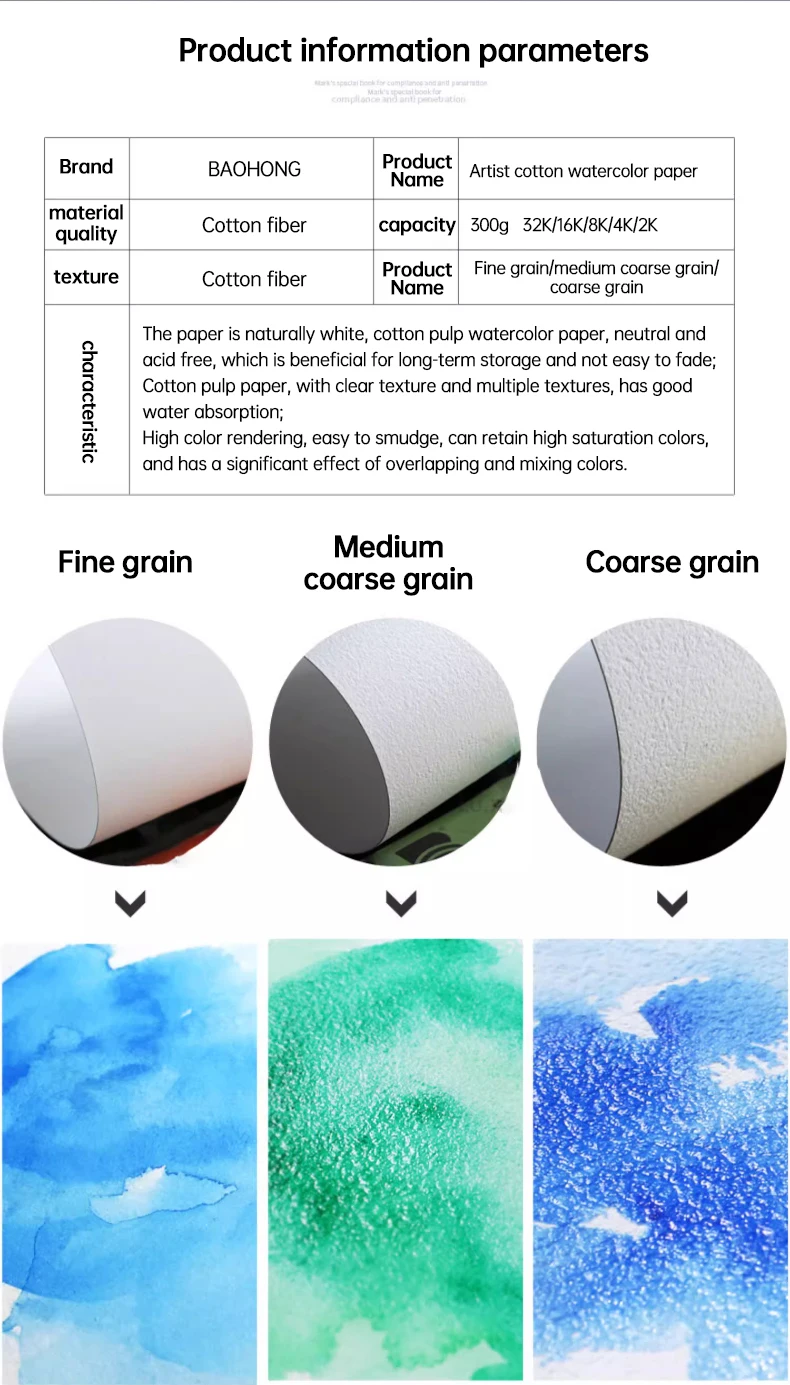 Baohong 300g 100% Cotton Artist Watercolor Drawing Paper Pad 20sheets Aquarell Watercolor Sketchbook For Painting Art Supplies