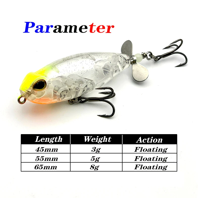 Testar 3g 5g 8g Surface Propeller Pencil Bait Topwater Wobbles Artificial Free Rotating Spin Tail Dogfish Bass Pike Fishing Lure