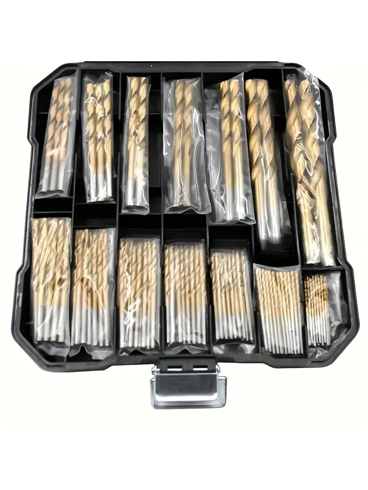 50Pcs Titanium Coated High Speed Steel Drill Bit Set Hex Shaft Straight Spiral Twist Bits for Metal Wood Plastic Drilling
