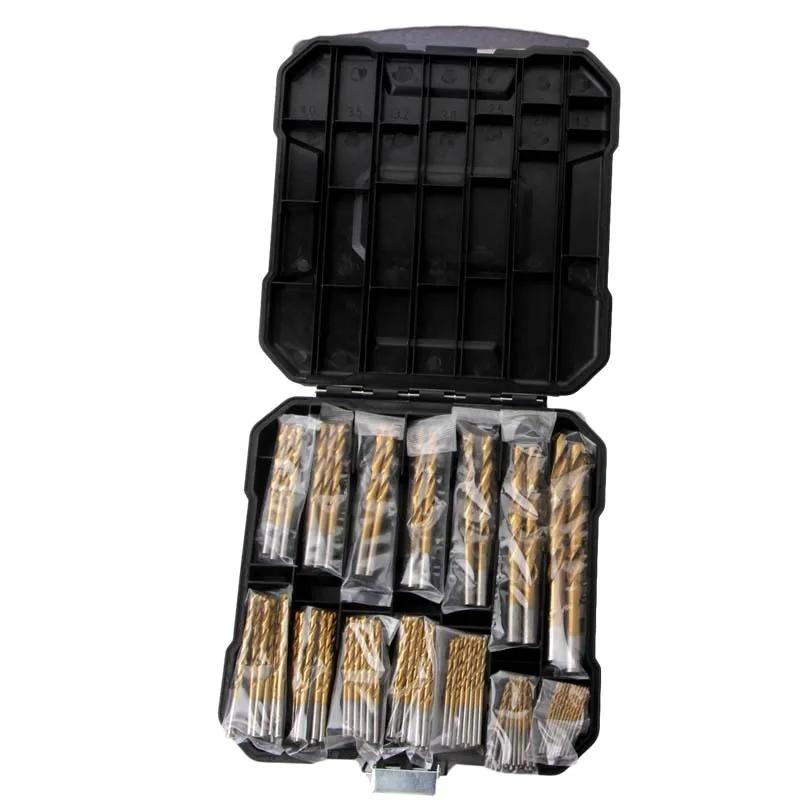 50Pcs Titanium Coated High Speed Steel Drill Bit Set Hex Shaft Straight Spiral Twist Bits for Metal Wood Plastic Drilling