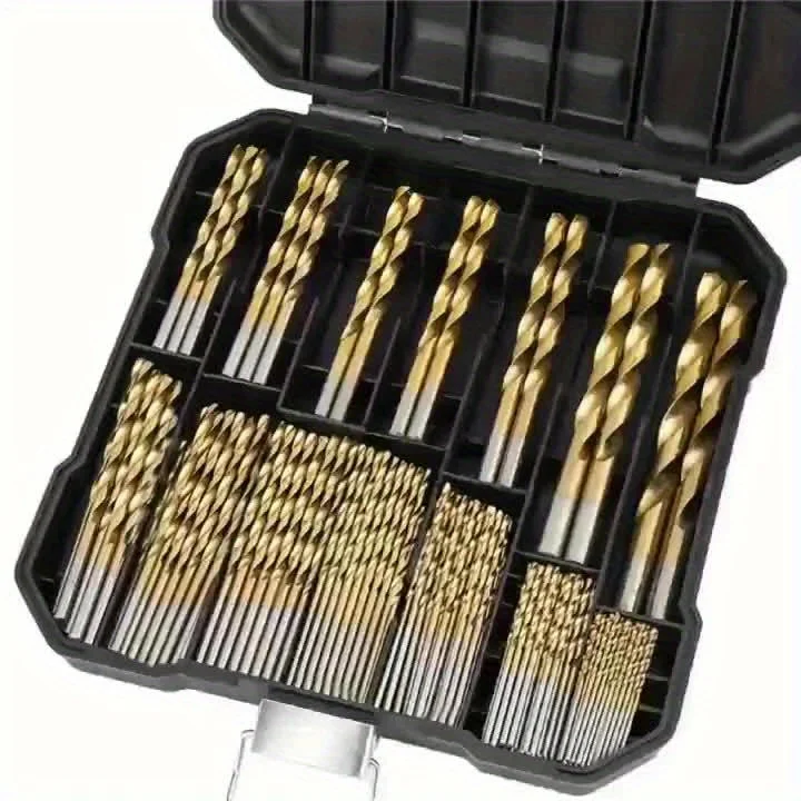 50Pcs Titanium Coated High Speed Steel Drill Bit Set Hex Shaft Straight Spiral Twist Bits for Metal Wood Plastic Drilling