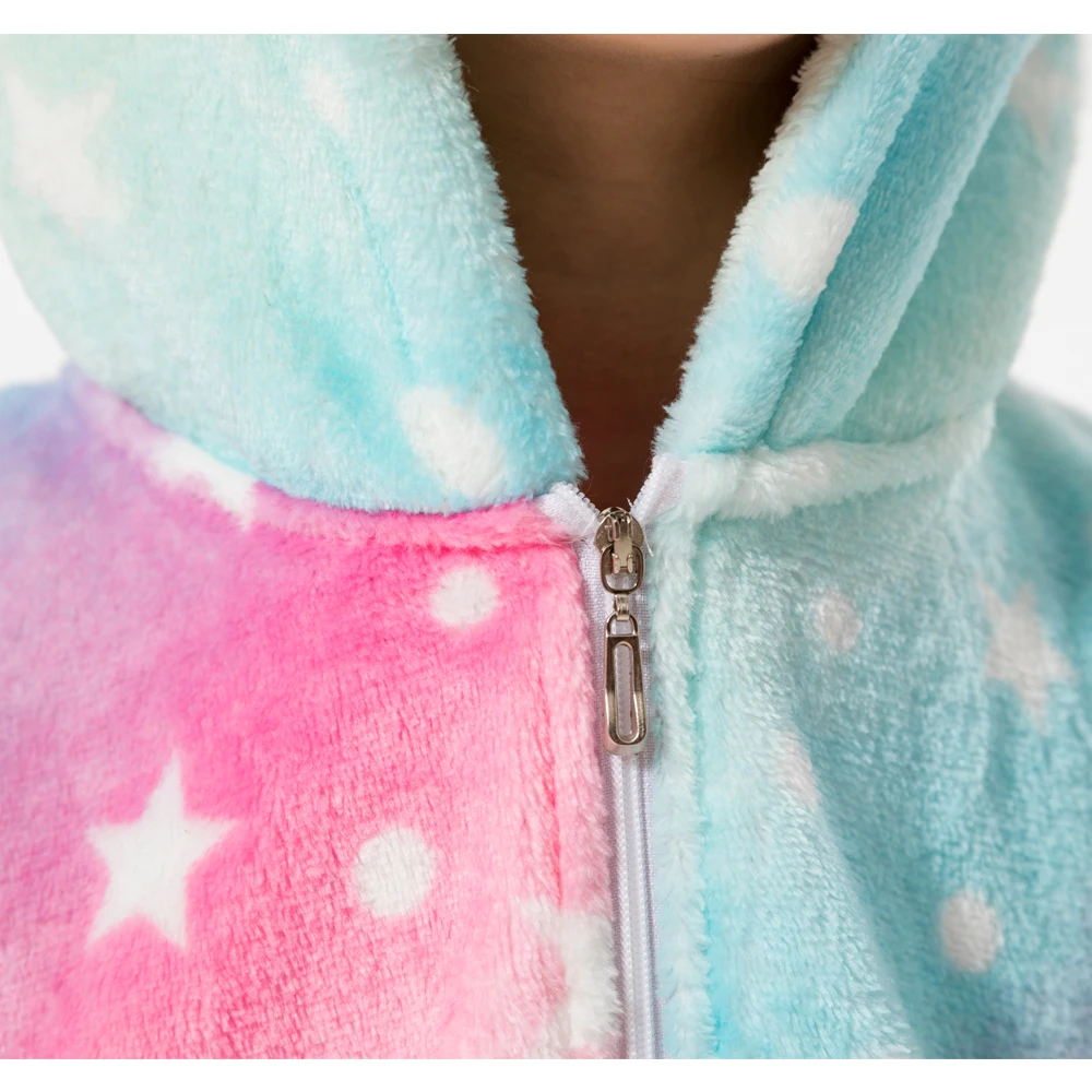 Kawaii Girls Pajamas Winter Purple Unicorn Onesie Hooded Plush Kigurumi Jumpsuit Blanket Sleeper Warm Overall Kids Nightwear Pjs