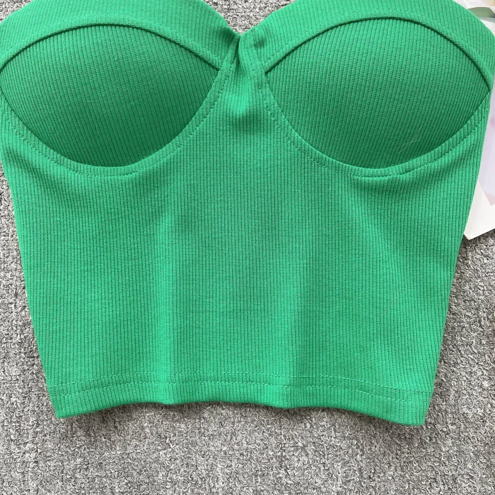 Strapless Western Style Skinny Tanks Camis for Women Summer Casual Solid Colours Female Corset Crop Tube Tops with Built In Bras